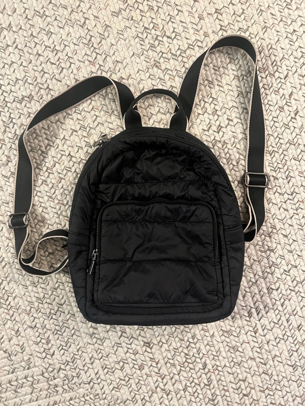Urban Expressions Black Quilted Nylon Mini Backpack with Contrast Trim